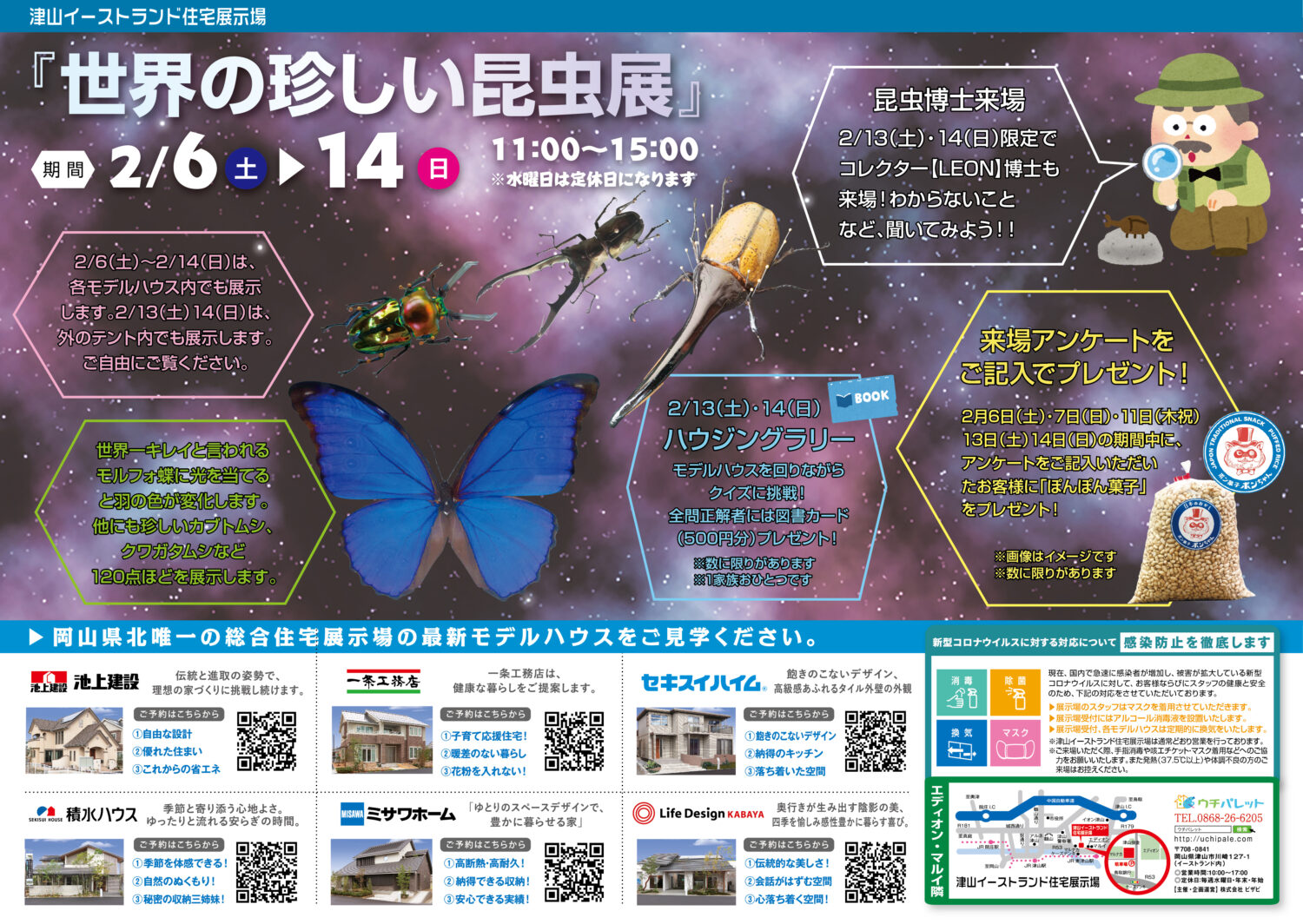 2/6(土)~2/14(日)世界の珍しい昆虫展開催!!ポンちゃんのポン菓子プレゼント!